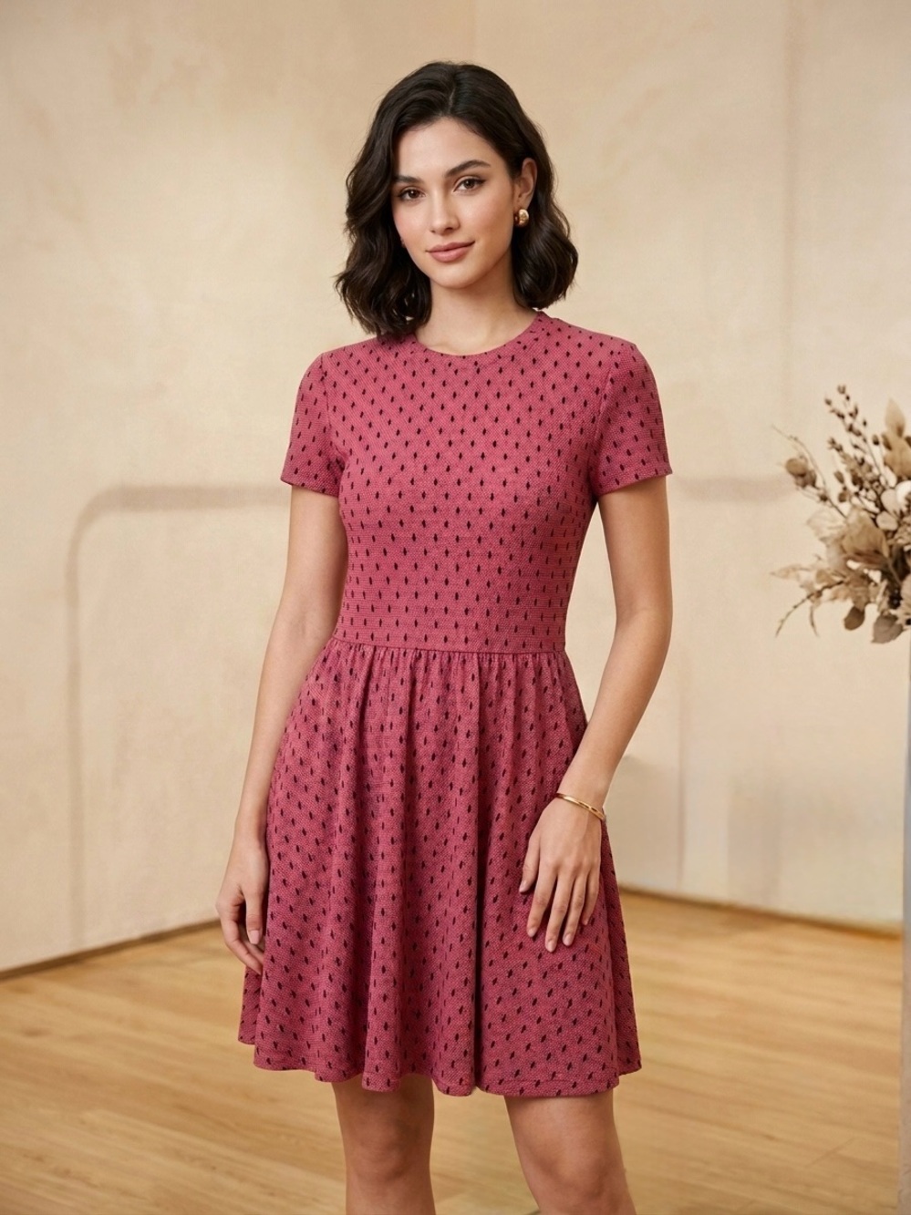 RED Valentino - Rose Pink Short-Sleeve Fit-and-Flare Mini Dress